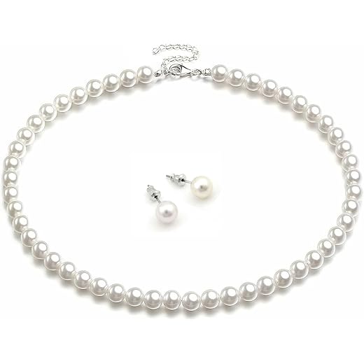 Glass Moti Pearl Necklace Choker + Earrings 6MM