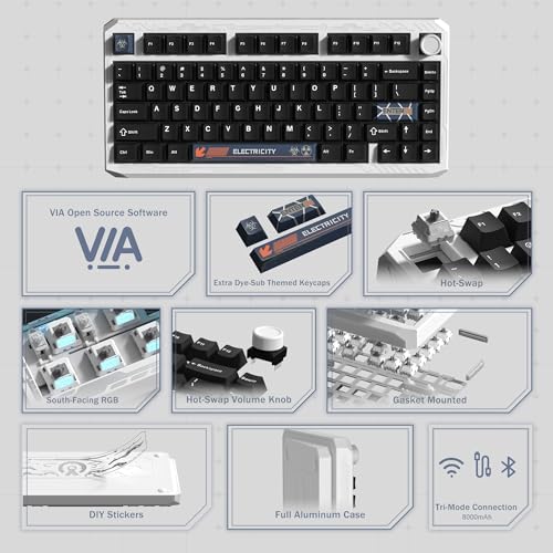 Image of Womier ERA75 75% Wireless Mechanical Keyboard with VIA /QMK | Knob Full Aluminum Custom Keyboard, Pre-lubed POM Switches RGB Creamy Gaming Key Board, 3-Mode Gasket Hot Swappable, White