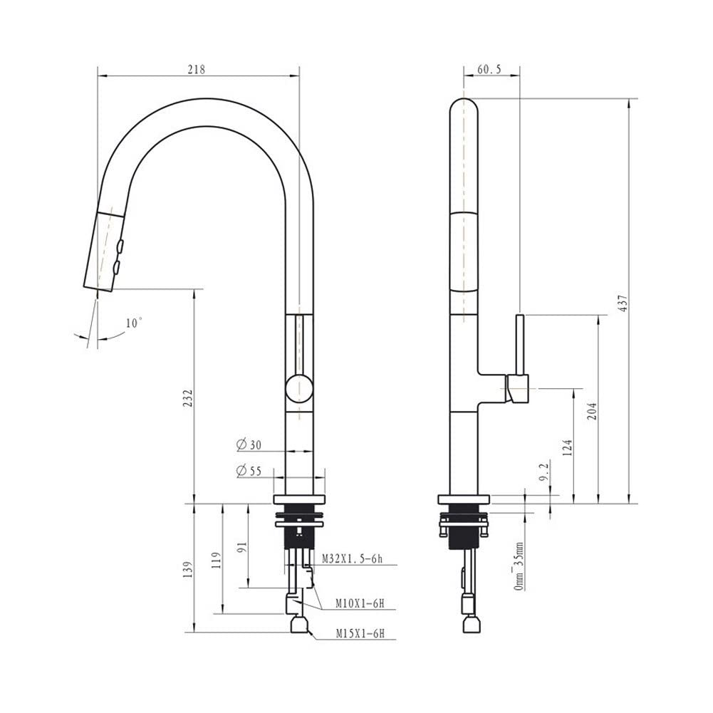 Caño Alto Grifo de Cocina, Grifo Cocina Extraible, Giratorio de 360 Grados Grifos Cocina Extensible, Grifos para Fregadero con Control de Agua Fría y Caliente (Color : Negro)