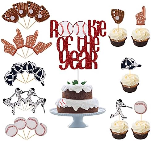 Baseball Happy Birthday Cake Topper, Baseball Cupcake Topper,Rookie Of The Year Sports Theme Party Decoration Supplies MLB Baseball Themed Happy Birthday Cake Topper Party Decorations for Kids 21Pcs