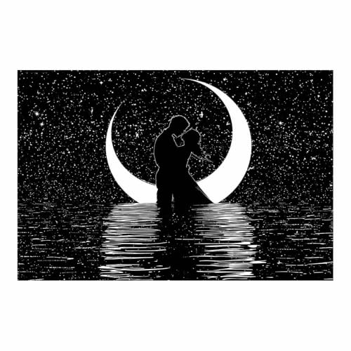 Toile decoration murale poster noir et blanc silhouette lune 60x90