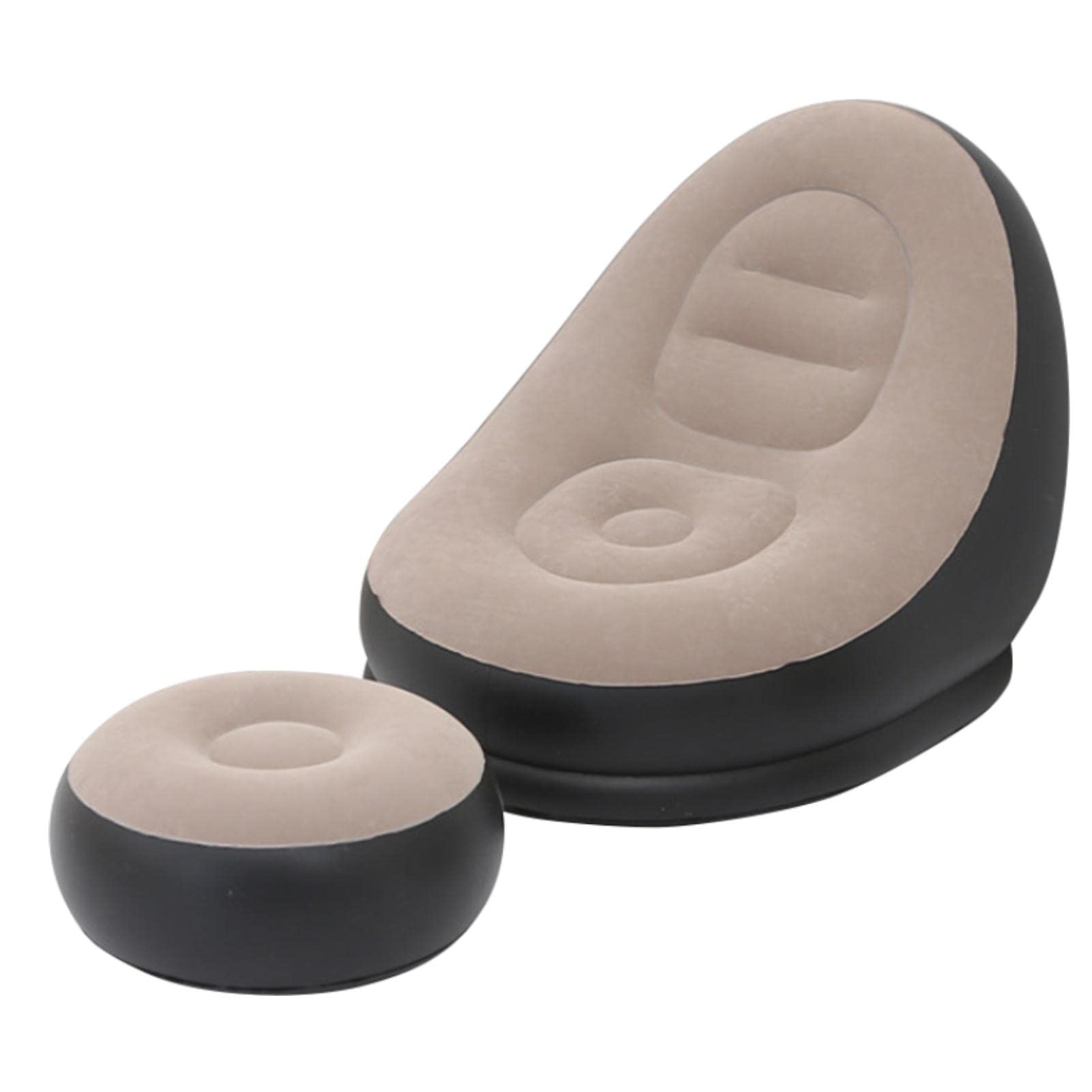 Inflatable Lounge Chair for Adults, Portable Folding Lounger Sofa with Foot Stool, Inflatable Blow Up Couch, Lazy Flocking Recliner Chair Air Sofa for Indoor Outdoor Travel Camping, No Pump(Coffee)