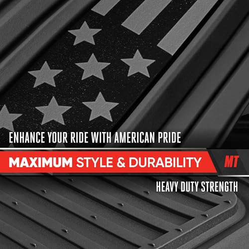 Image of MotorTrend Black Flag Rubber Floor Mats - All Weather Car Mats with American Flag Stars & Stripes Design, Heavy-Duty Automotive Floor Mats for Cars, SUVs & Trucks Black /Grey