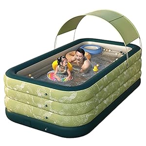 Opblaasbaar Zwembad Met Zonnescherm Draadloze Automatische Inflatie Kinderbadje Sun Shelter Familie Rechthoekig Lounge Zwembad Voor Volwassenen In De Achtertuin,4 Layers-3M