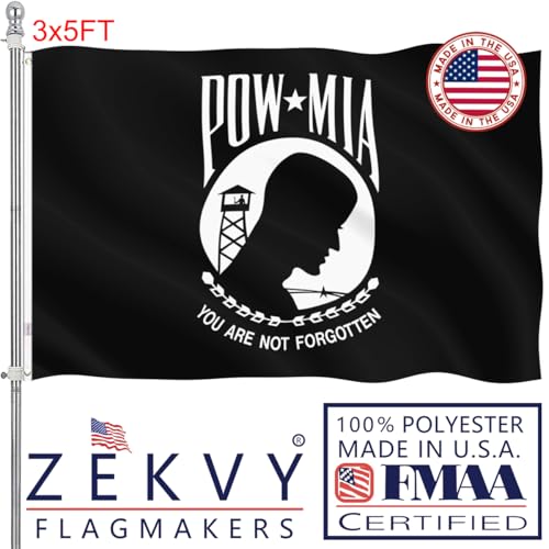 ZEKVY Pow Flag 3x5 Outdoor Made in USA - Double Sided Heavy Duty Vivid Color Pow Mia Flag with 2 Brass Grommet