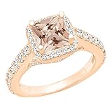 Dazzlingrock Collection 14K 6.5 MM Princess Cut Morganite & Round Diamond Bridal Halo Engagement Ring, Rose Gold, rose-gold, Morganite