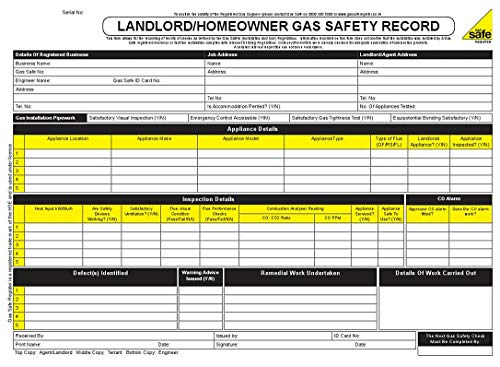 Gas Safety PAD - Landlord HOMEOWNER Engineer Gas Safety Check Inspection Record PAD 50 Set Book