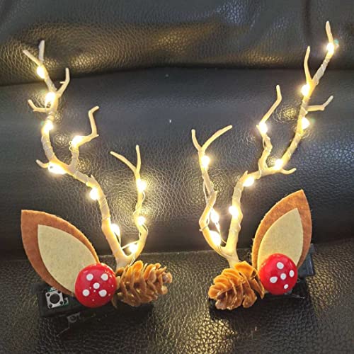 Prosy 2pcs LED Light up Antlers Headwear Glowing Hair Clips Christmas Hair Bands Party Decorative for Women and Girls (Yellow Lights)
