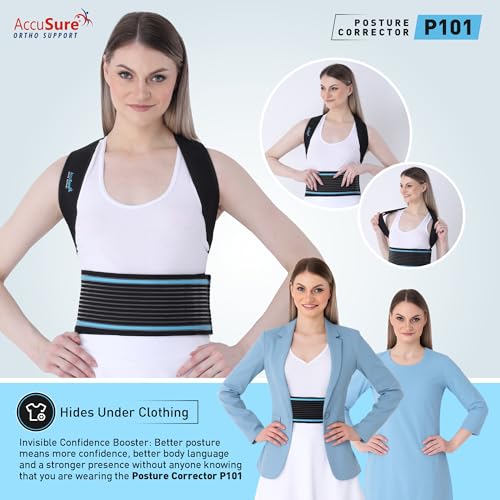 Image of AccuSure Nylon P101 Posture Corrector Belt Universal Size Fit For All | Adjustable Back & Shoulder Brace For Adults | Pain Relief, Spine Alignment & Improved Posture | Breathable & Comfortable Support