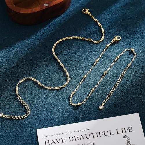 Image of Ankle Bracelets for Women, 14K Gold Plated Waterproof Dainty Anklets for Women, Hypoallergenic Trendy Lightweight Jewelry Gifts