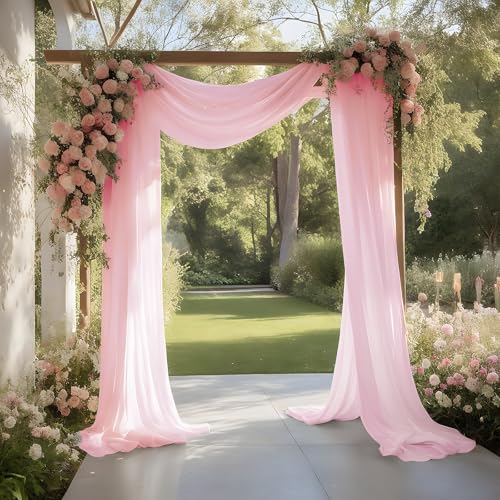 Aeviusmo Baby Pink Wedding Arch Draping Fabric Shimmery Sheer Drapes 31 x 20 ft Extra Long Backdrop Curtains for Wedding Anniversary Party Summer Outdoor Events 4th July Photo Backgrounds