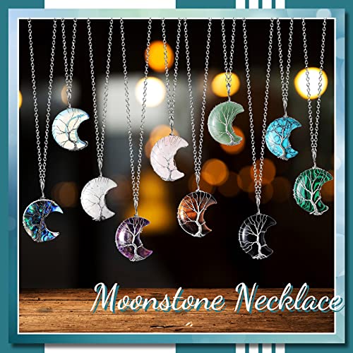 10 Pieces Crystal Necklaces Life Tree Moon Necklace Healing Crystal Stones Necklaces Spiritual Pendants Natural Quartz Jewelry With Exquisite Velvet Bag For Women Girls (Stylish Style) #TOP5