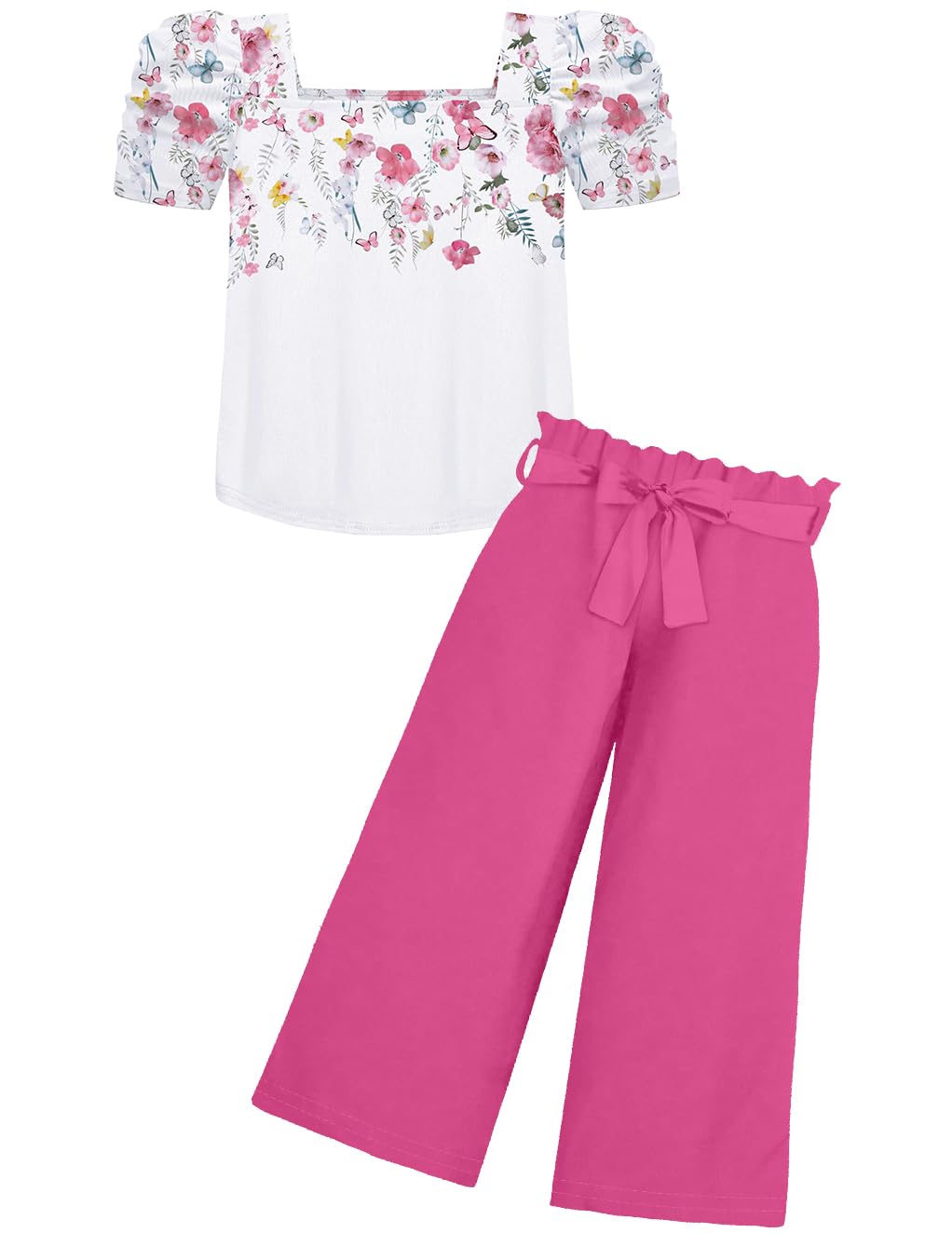 Arshiner Mädchen Tshirt mit Hose Set Kinder Mode Bekleidungssets Blasenärmeliges Oberteil mit Bedruckter Freizeithose Zweiteilig Outfits für Mädchen 5-14 Jahre