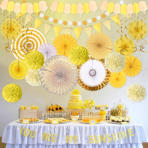 Image of Moon Boat 35PCS Party Decorations Paper Fan Hanging Set - Birthday,Baby Shower,Lemon,Sunflower Theme Decor (Yellow)