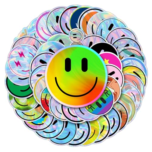 Wercokt 50PCS Smile Holographic Stickers