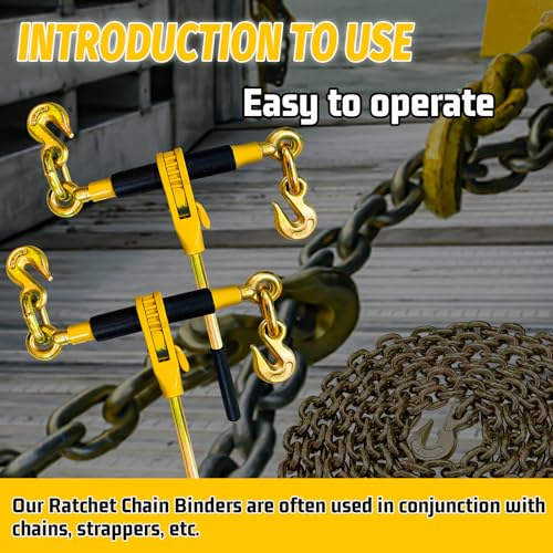Image of Ratchet Chain Binders 5 /16'' - 3 /8'' | 5 /16 Inch Load Binder with 5 /16 Inch Grab Hooks | Tie Downs for 5 /16 Transport Chain | 5400 Lbs Working Load Limit- Heavy Duty Ratchet Binders(2 Pack)