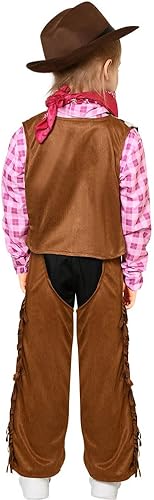 Miniatura 5 de Tacobear Disfraz de vaquera para niñas, sombrero occidental rosa, bandana, trajes de Halloween, juego de rol, cosplay de vaquero para niños