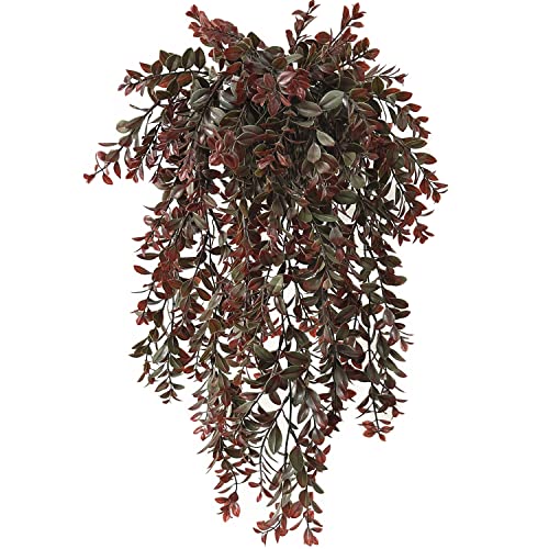 Artificial Hanging Ivy, Fake Reddish Brown Leaves Vines Plastic Plants Greenery UV Resistant Plant for Indoor Outdoor Garden Office Bathroom Decor Wedding Party Baskets DIY Decoration Red 2 Pack