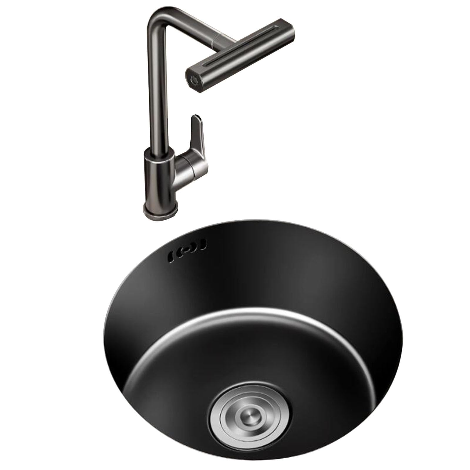 Bricolaje Fregadero Redondo Negro De Tamaño Pequeño. Barra De Bar Con Ranura Única Que Ahorra Espacio Fregadero De Sifón De Cocina De Acero Inoxidable Con Grifo. Mini Lavabo Bajo Encimera herramientas
