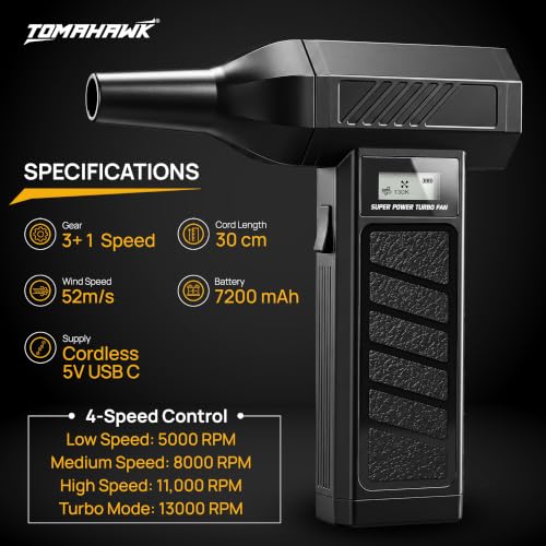 Image of TOMAHAWK JET-5000 Turbo Mini Jet Blower Fan |13,000 RPM, Brushless Motor | 184W Type-C Charging | Air Blower & Dust Cleaner for Car, PC, Home, Office & Workshop Dust Cleaning