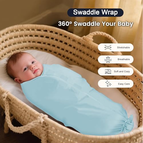 Image of Soft Stretchable Baby Blankets for Newborn Comfortable Cozy Ollie Adjustable Swaddle for New Born Baby Swaddle Wrap Cloth (Pack of 1) Sky Blue