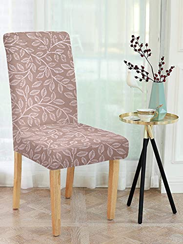 Image of Cortina Dining Chair Slipcovers | Anti Slip Chair Cover | Printed, Removable & Easy Wash | Universal Fit Soft Stretchy Polyester Spandex Fabric | Living Room, Kitchen, Hall | Pack of 4, Rose Leaves