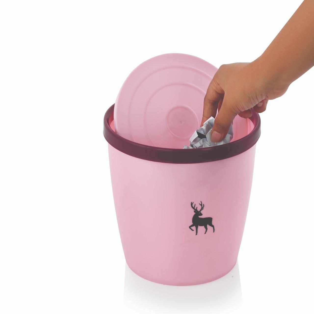 Swing Bin, 360 Degree Rotation Round Plastic Trash Can Wastebasket, Garbage Container Bin - for Bathrooms, Kitchens, Home Offices - 1.3 Gallon/5 Liter - Multicolor-image-5