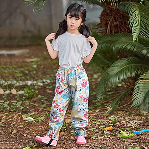 Toddler Boys Girls Cotton Lined Waterproof Splash Rain Pants Print Reflective Mud Rain Pants for (White-d, 4-5 Years)3