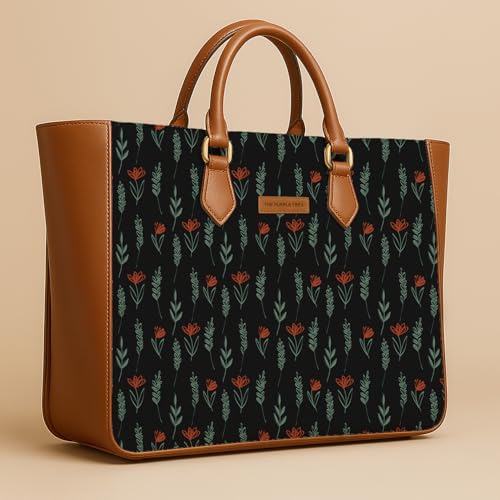 Image of The Purple Tree Handcrafted Women's Tote Bag with Vegan Leather Handles & Indian Prints, Shoulder Tote Bag and Handbag for Office and College (Pack of 1)