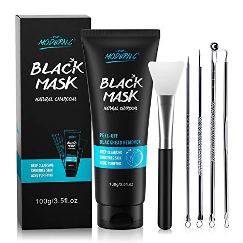 Masque Charbon Noire, Masque de Suppression des Points Noirs, Peel Off Masque Facial Charbon Bambou Purifiant, Blackhead Removal, avec Kit Outils Extraction de Points Noirs et Brosse