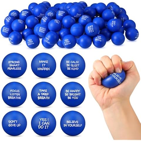 Shappy 72 Pcs Inspirational Stress Relief Balls Motivational Stress Ball Encouraging PU Bulk Stress Ball for Adults Small Therapy Stress Relief Toys for Valentines Gifts Fidget Anxiety Anger (Blue) Cover