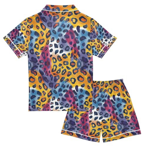 senya Rainbow Leopard 3 Satin Summer Pajama Sets Silk Short Sleeve Button Down Sleepwear2