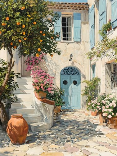 STYLER Tableau sur toile Tuscan Siesta 60 x 80 cm – cour méditerranéenne avec oranger –...