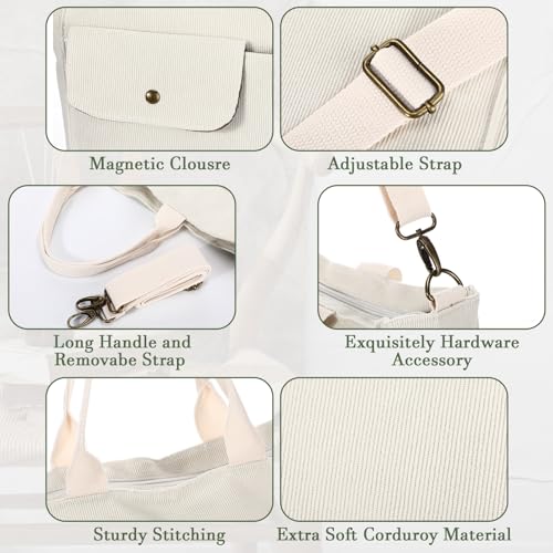 Sadnyy Corduroy Tote Bag for Women with Pockets Large Crossbody Purse for Work Laptop College4