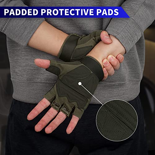 FIORETTO Fingerless Gloves for Airsoft Shooting Half Finger Hunting Hiking Cycling Driving Motorcycle Climbing Work Gloves 2 Pairs(Black+Green) Medium