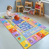 GthreeD Kids Rugs for Playroom - Soft & Non-Slip 80x150 cm Educational Rug for Learning ABC Alphabet, Numbers, Shapes & Map, Washable Classroom Rug for Toddler Nursery & Kids Room Decor.