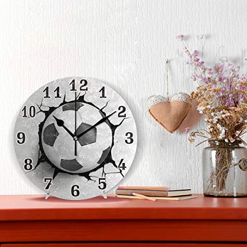 Auuxva Sport Soccer Ball Print Round Acrylic Wall Clock, Silent Non Ticking Art Painting For Kids Bedroom Living Room Office School Home Decor #TOP1