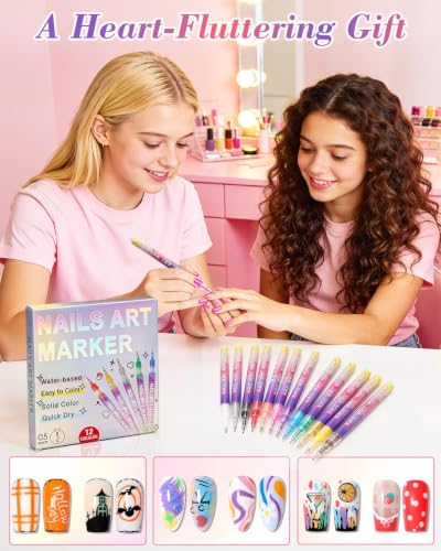 12 Colors Nail Art Pens Set with 0.5mm Tip for Painting 0.5mm fine tip for precise nail art, rich colors for all skill levels, ideal for DIY manicure and decorations — view 3