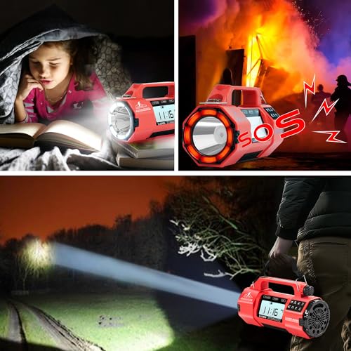 Image of Hand Crank Emergency FM /AM /SW Weather Radio NOAA Alert, USB-C Solar Power, Bright Flashlight with Cell Phone Charger, Timer Clock for Home & Outdoor Hurricane Storm Survival kit