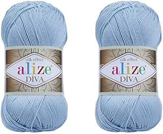 Alize Diva Hand Knitting Yarn - 100% Microfiber Acrylic With Silk Effect - Crochet Art Lace Craft - 2 Skeins, 200gr, 767 Yds (350-Sea Blue)