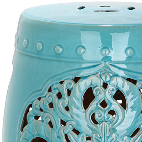 Image of SAFAVIEH Furniture - Flora Decorative Garden Stool - Blue - Ceramic - Artisan Hand-Painted Design - Ideal for Living Room, Patio, Garden - Fully Assembled (ACS4527C)