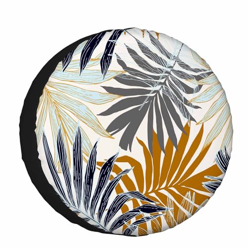 Image of Palm Leaves Spare Tire Cover Sketch of Nature Tropical Palm Tree Leaves Wheel Covers for RV Tires Camper Tire Case Protectors for Trailer Rv SUV Truck Travel Trailer 15 in, STC108