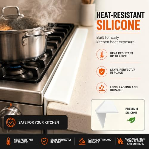 Image of KindGa Stove Side Gap Covers 2 Pack, Silicone Gap Cover and Filler, White | Stove Counter Gap Cover, Oven Side Gap Filler, Kitchen Stove Gap Cover for 0.1 inch-0.8 inch Gaps, Heat Resistant,stove guard
