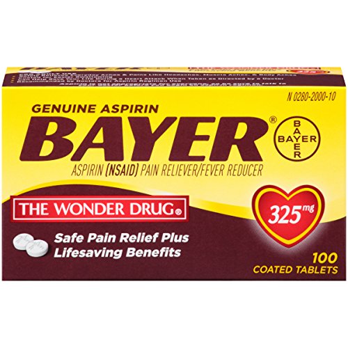 Genuine Bayer Aspirin 325mg Coated Tablets, Pain Reliever and Fever Reducer, 100 Count
