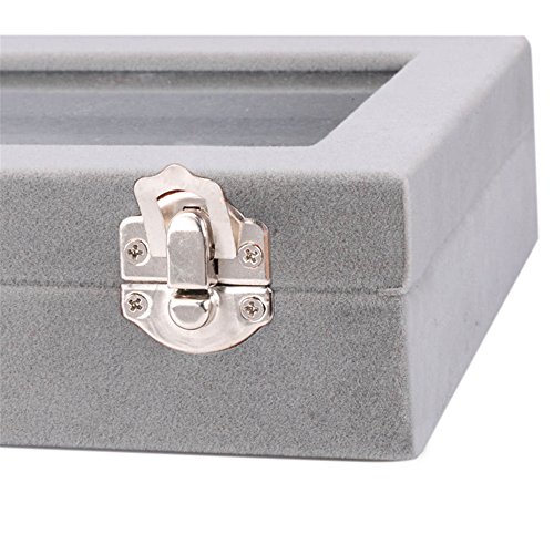 Pasutewel Velvet Glass Ring Jewellery Display Storage Box Jewelry Holder Storage Organizer Stand 7 Slots (Grey) #TOP3