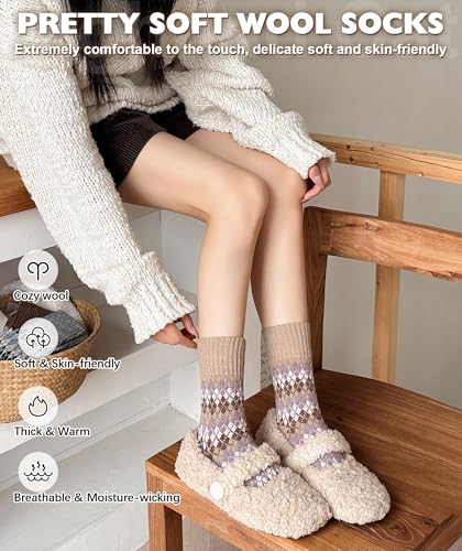 Image of IIG 5 Pairs Women's Vintage Style Thick Wool Warm Winter Crew Socks
