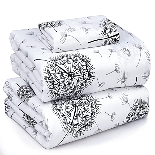 RUVANTI 100% Cotton Twin Sheets Set, 3 Pieces, Soft & Breathable Percale Weave Bedding, Deep Pocket 16", Hotel Standard, Crisp Cool Feel, Durable, Perfect Floral Bed Sheet, Dandelion