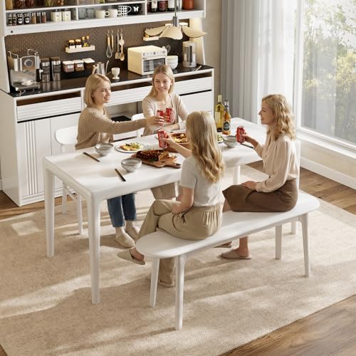 Image of DONGMUWUEJEE 39 inch Solid Wood Small Dining Bench, Entryway Bench, White