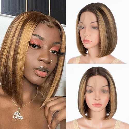 JOEDIR HAIR Lace Front Wig Human Hair Highlight Short Bob Wi