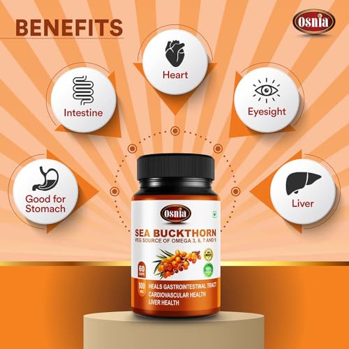 Image of Sea Buckthorn Extract Capsules 500 Mg | Berry Powder Capsule | Rich Source of Vegan Omega 3 6 7 & 9, Supports Digestions, Cardiovascular Health & Liver Detox - 60 Capsules (Pack of 6)